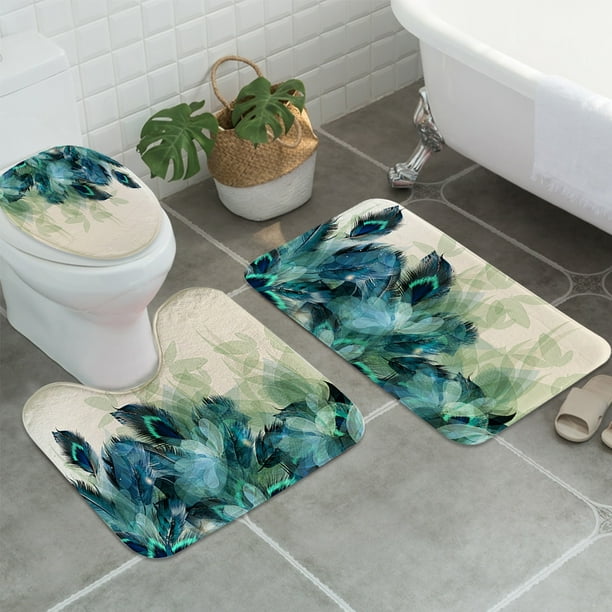 3d Watercolor Decor Pea Feather, Rugs For Bathrooms