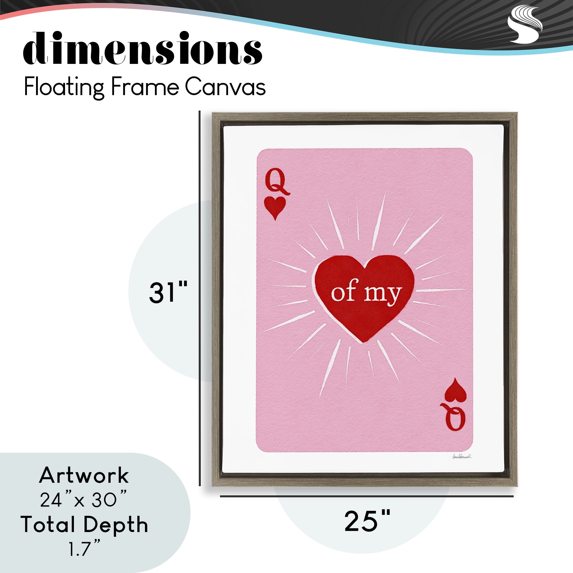 Queen Of My Heart Card Brown Framed Floater Canvas Wall Art, design by Amanda Greenwood
