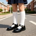 thumbnail image 2 of FINALGANG Kids Girls Adjustable Strap Scalloped Glossy Mary Jane Shoes Soft Flat Sole Formal School Uniform Dress Leather Shoes Trendy Shoes 9-9.5 Years, 2 of 5