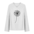 thumbnail image 4 of ZyeKqe Plus Size Cotton Linen Tops for Women Long Sleeve V Neck Shirts Dandelion Print Loose Blouses, 4 of 5