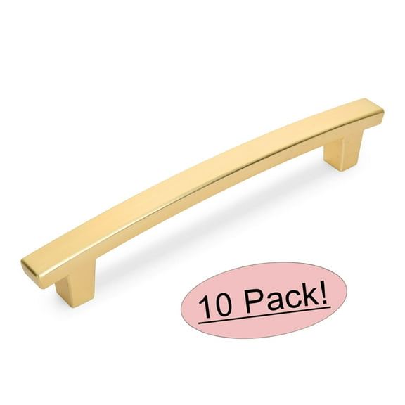 10 Pack - Cosmas 5239BG Brushed Gold Contemporary Cabinet Hardware Handle Pull - 5" Inch (128mm) Hole Centers