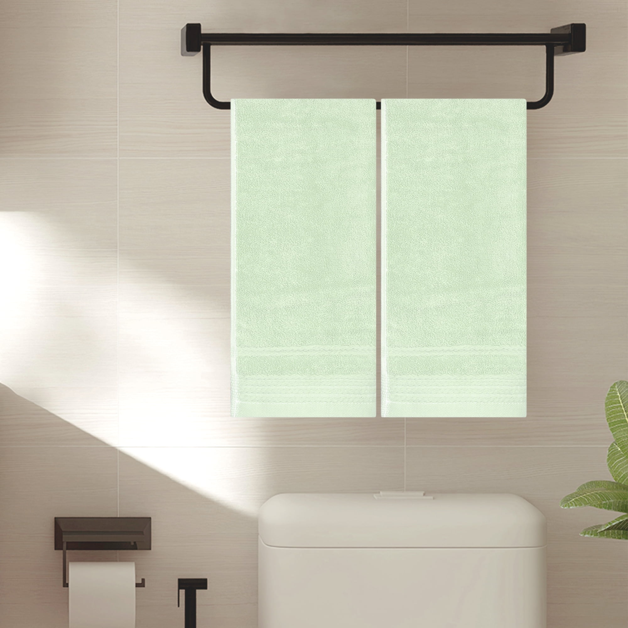 Unique Bargains Striped Hand Towels Set for Bathroom 14" x 30" Green 2-Pieces
