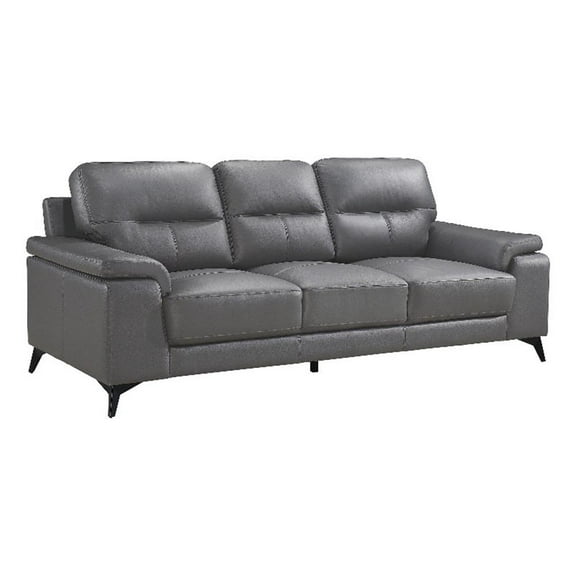Mica Sofa- Dark Gray Top Grain Leather Foam Cushions- 89 Inch