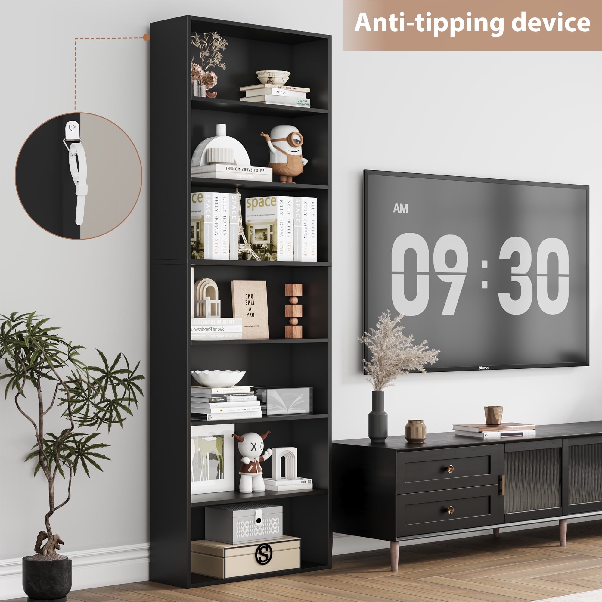 Homfa Triple Wide 6-Tier Bamboo Bookshelf, 5ft Tall Bookcase Homfa Triple Wide 6-Tier Bamboo Bookshelf, 5ft Tall Bookcase