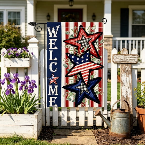 4th of July Star Decorations, Patriotic Garden Flag 3 Styles Independence Day Outdoor Decorative Flag With Welcome Star Freedoms Designs For Yard Patio Porch Outdoor Holiday Decoration Holiday Decor
