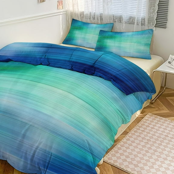 3 Pcs Soft Bedding Set, Includes 1 Duvet Cover with Zipper And 2 Pillow Shams,Green Turquoise Teal Blue Abstract Texture Twin(86"x70")
