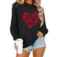 thumbnail image 4 of Homenesgenics Valentines Day Clothes Women Round Neck Hearted Printed Long Sleeved Top Sweatshirts Red S, 4 of 8