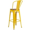 thumbnail image 6 of Merrick Lane Yellow Metal Bar Stool with Curved Slatted Back and Wood Seat (Set of 1), 6 of 6