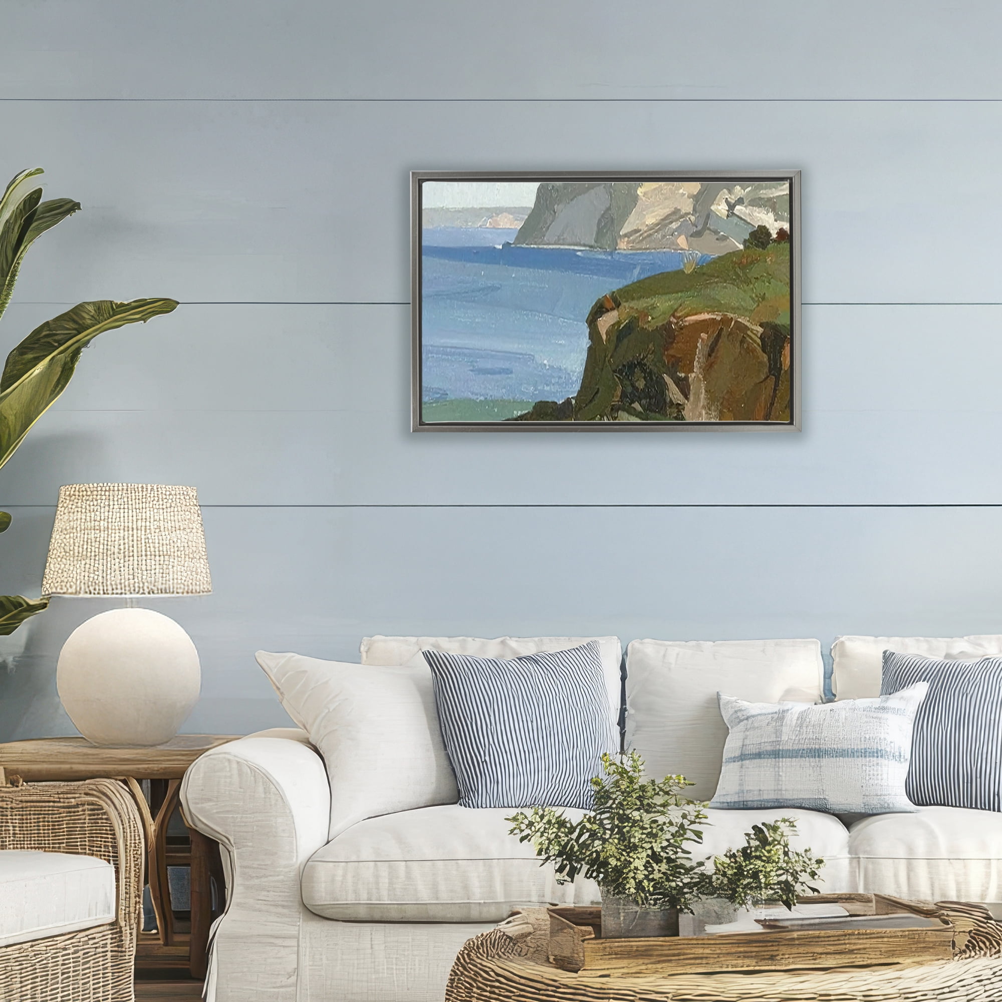Stupell Industries Along The Shore Scenery Gray Framed Floater Canvas Wall Art, design by Alonza Saunders