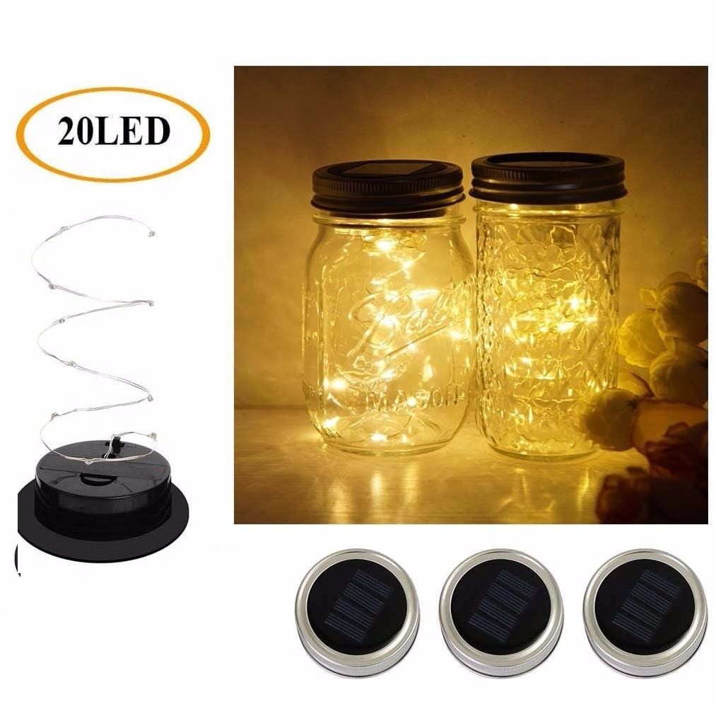 3//6 Pcs  3M 30 LEDs Solar Powered Mason Jar Lid String Light  Glass Home Decor