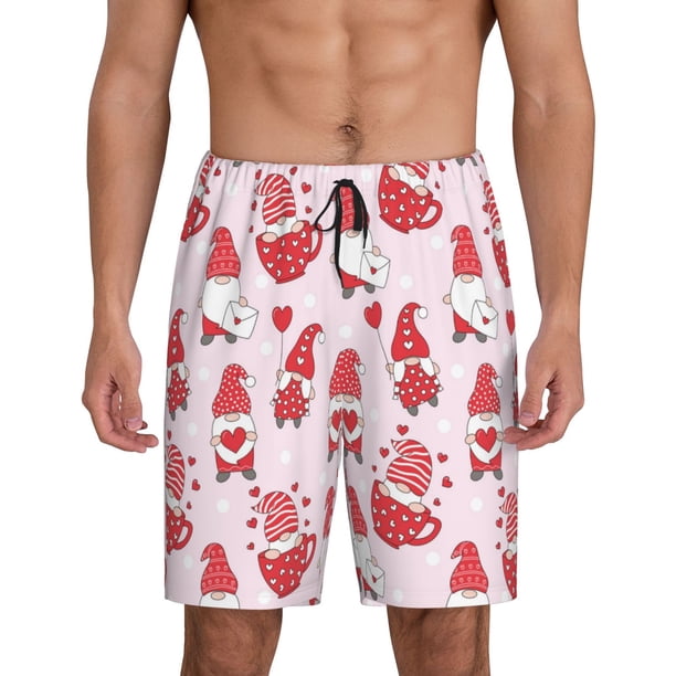Balery Valentine Gnomes Pantalones cortos de pijama de punto de algodón para hombre con cinturilla y bolsillos-4X-Large