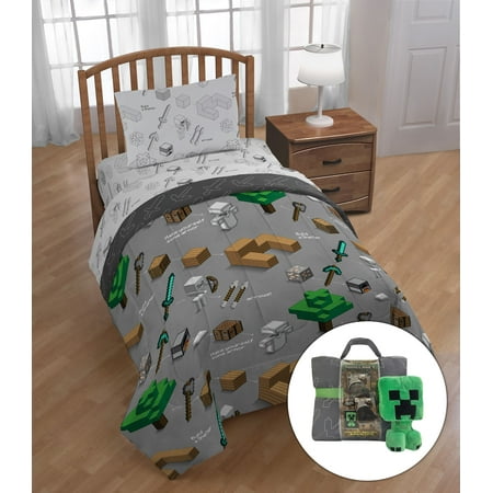 Minecraft Twin Bed in a Bag Bedding Set with Bonus Tote and Mini Pillow
