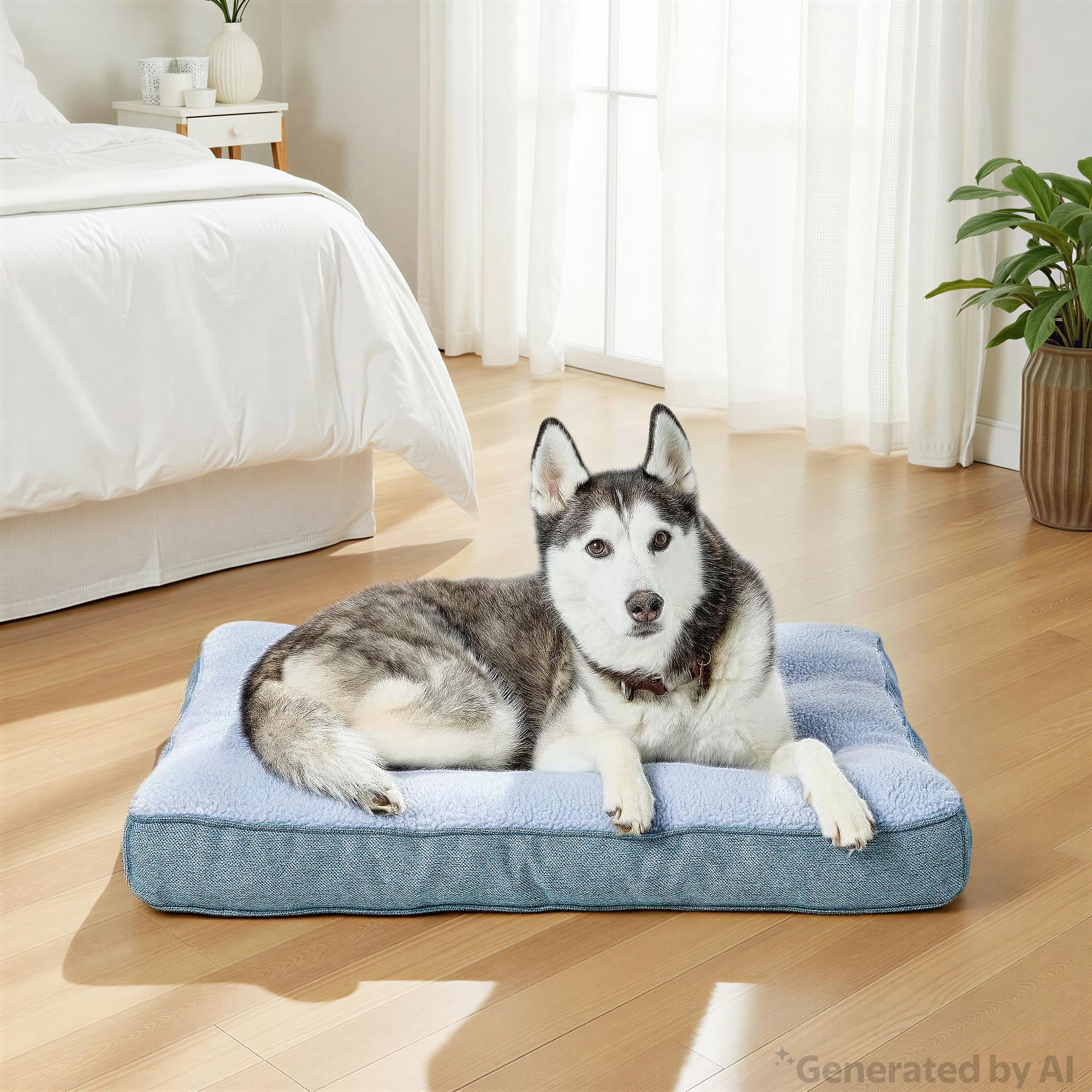 Vibrant Life Medium Tweed and Sherpa Orthopedic Dog Bed, Blue, 35" x 26"