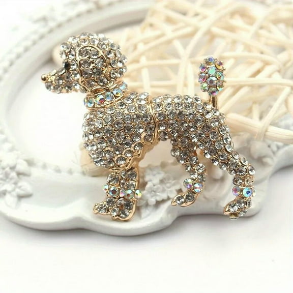 GKNET Exquisite diamond pet dog brooch cute animal pin for wearable or collection