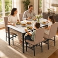 thumbnail image 5 of SYNGAR 5 Piece Kitchen Table and Chairs Set for 4, Faux Marble Dining Table with 4 Upholstered Chairs, Breakfast Nook Dining Set, Khaki Chair/White Tabletop, 5 of 9