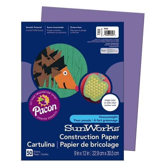 Pacon SunWorks Construction Paper, 50 Sheets, 9 in x 12 in, Violet