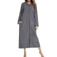 thumbnail image 5 of Homgro Women's Long Robe Zip Up Hoodie House Coat Pocket Long Sleeve Full Length Housecoat Soft Bathrobe Zipper Lighweight Dark Grey Medium, 5 of 5