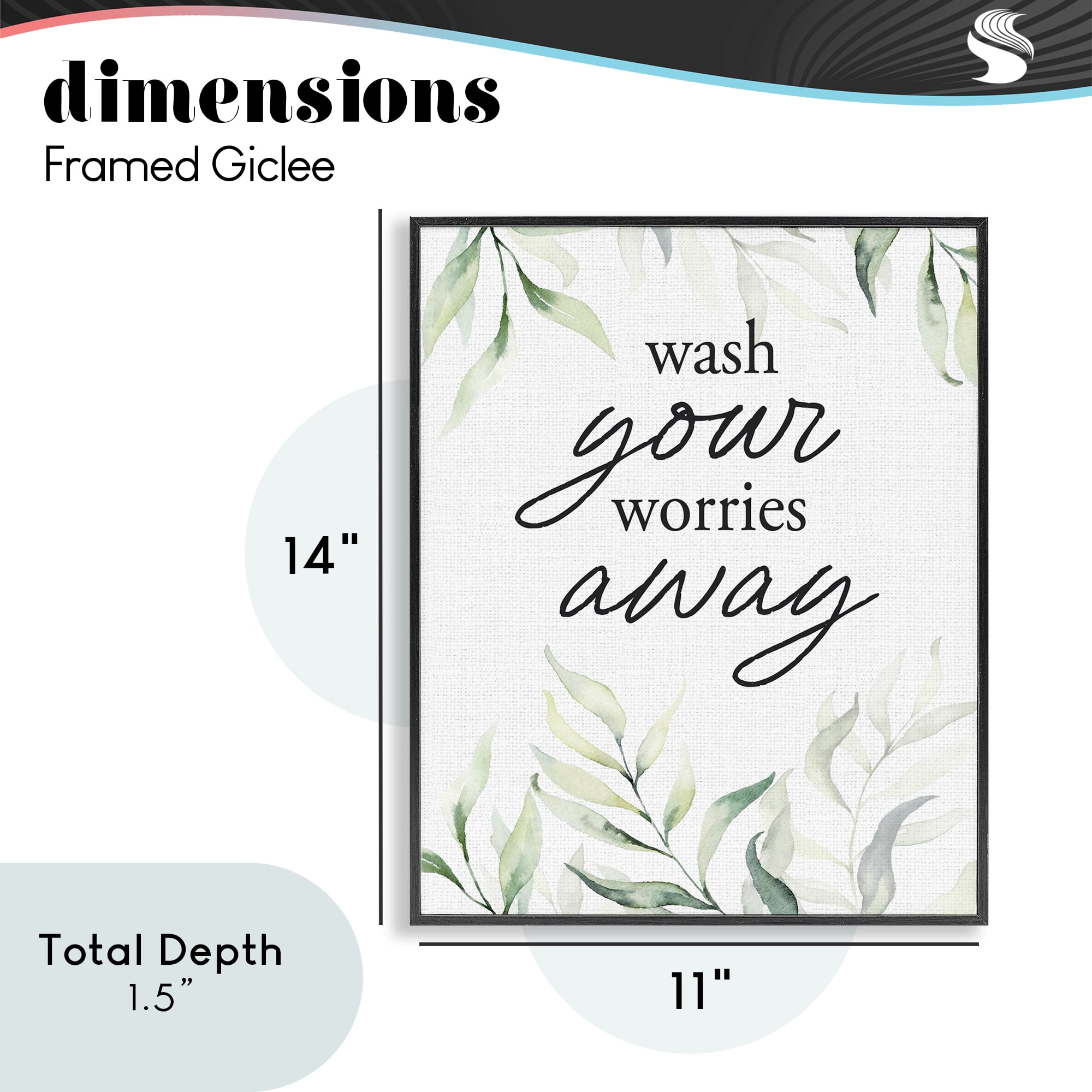Wash Worries Away Leaves Black Framed Giclee Art, design by Lettered and Lined