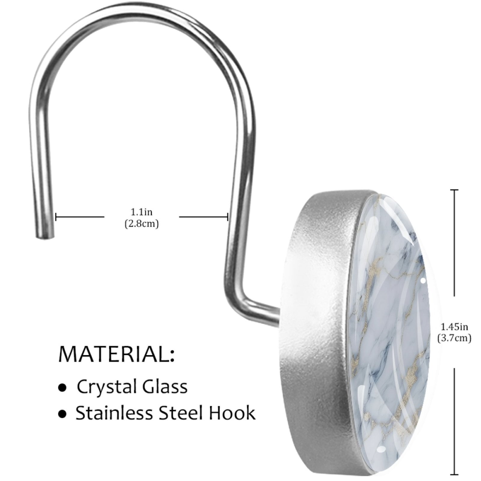HemaKayy 12 Pcs Decorative Shower Curtain Hooks - Stainless Steel Rings for Bathroom Décor - Easy Glide & Secure Hold - Perfect Decoration for Bathroom Shower Rods - Marble Abstract Texture