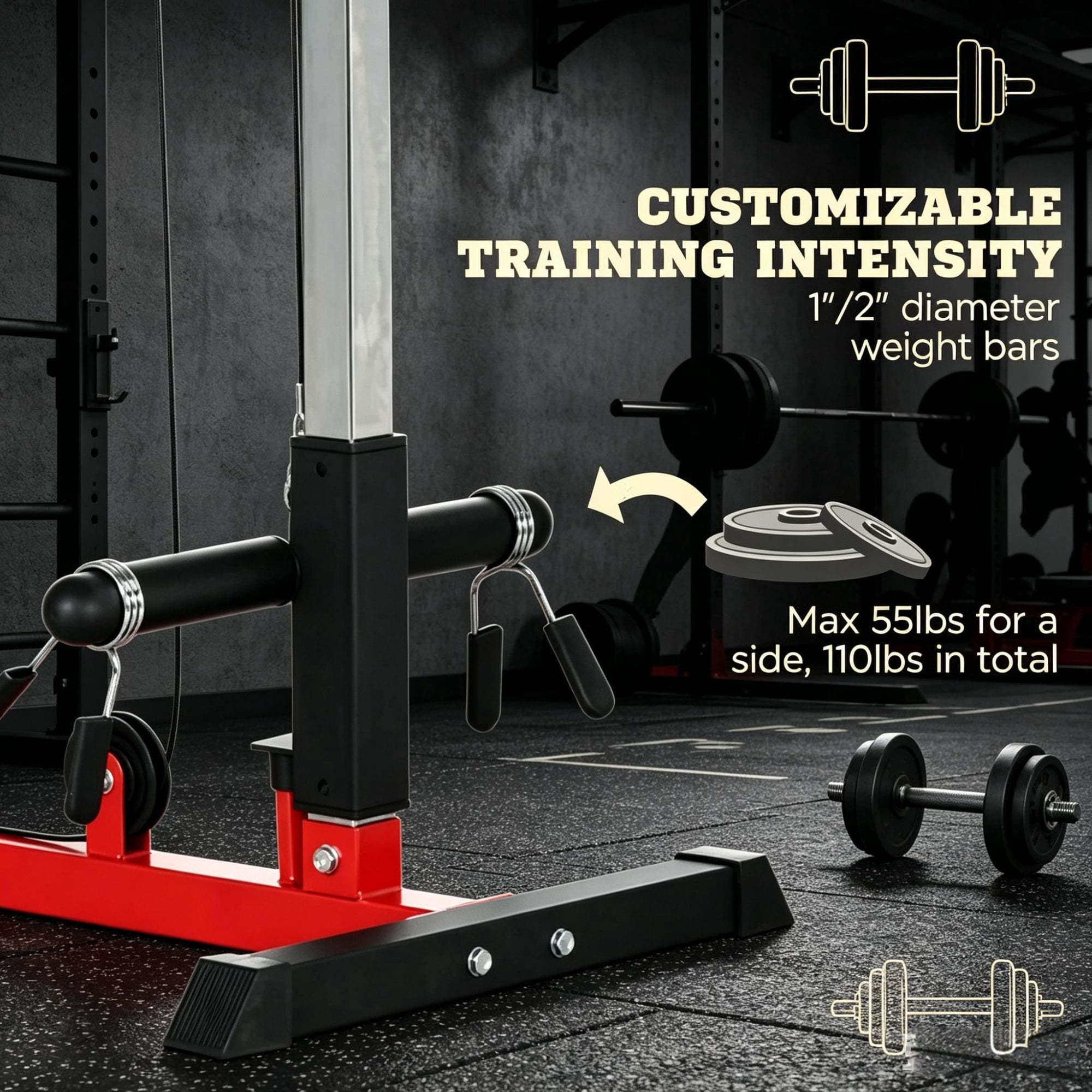 Pull Down Machine with Adjustable Seat And Flip-Up Footplate High/Low Pulley Home Gym Equipment for Upper Body Strength Training Red