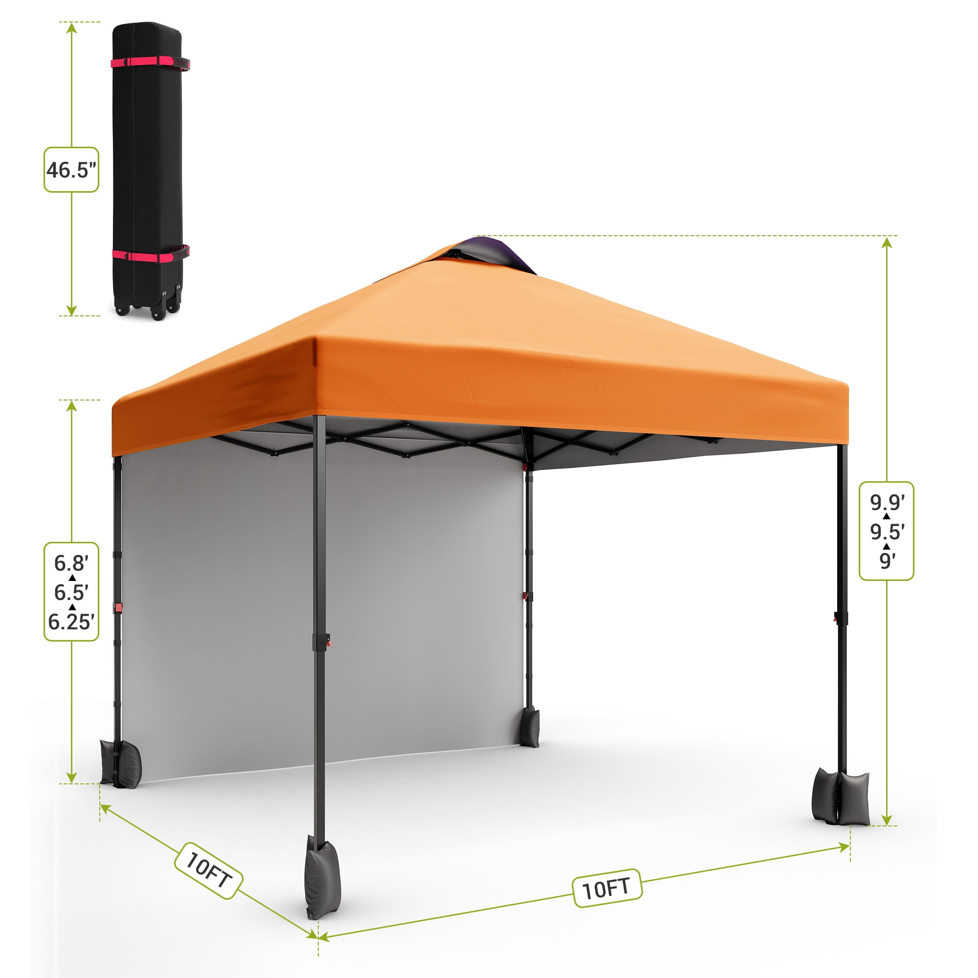 10x10 Pop Up Canopy Tent with 1 Removable Sidewall, Heavy Duty Commercial Instant Shelter with One-Person Setup, 100 Sq Ft Shade for Outdoor Events, Camping, Farmers Market