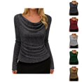 thumbnail image 1 of Haut Scintillant pour Femmes Printemps 2026 Mode Manches Longues Col Bénitier T-Shirt Extensible Tenues de Soirée, 1 of 8