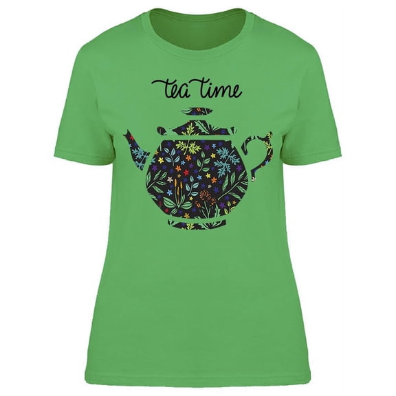 Tea Time, Herbs Teapot Flowers T-Shirt Women -Image by Shutterstock, Female XX-Large