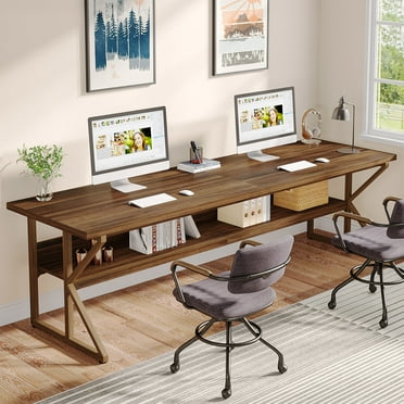 Tribesigns 2 Person Desk, 79-Inch Long Desk with Storage Shelf, Large Brown Computer Desk Double Desk Writing Table Desk for Home Office
