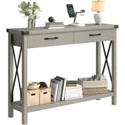 IDEALHOUSE Console Table with 2 Drawers, Farmhouse Entryway Table with Storage Shelf, Accent Wood Sofa Table for Living Room, Hallway, Foyer-Grey