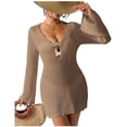 thumbnail image 2 of Pounoo Robe Courte Sans Manches à Col en V Ajourée pour Femmes, Cache-Maillot de Plage au Crochet, Garniture Colorée à Franges, Maillot de Bain Assorti, Tenue de Fin de Semaine, Cadeau, 2 of 5