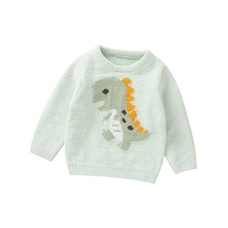 

ASFGIMUJToddler Girls Sweater Autumn And Winter Baby Crewneck Cute Dinosaur Jacquard Knit Tops 18 Months-24 Months
