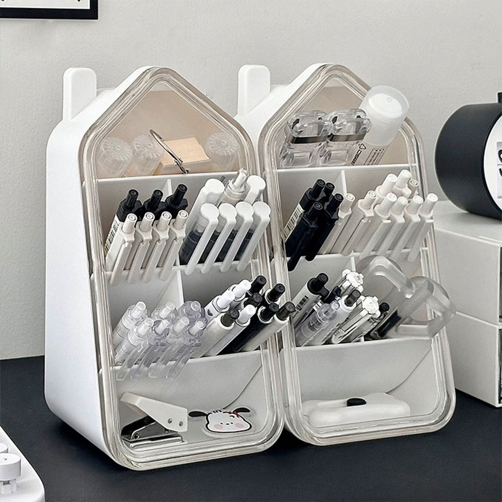 Desk Pen Organizers With Drawer 7 Segments Pencil Holder Obliqued Pen Cup Art Supply Organizers Art Marker Storage Box