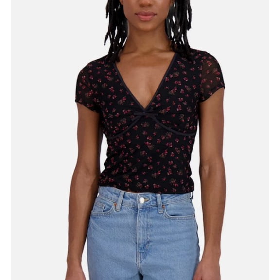 Aeropostale Women's Mesh V-Neck Crop Top Size XS Black