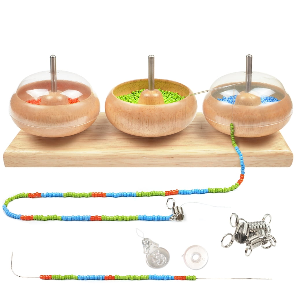 Oasiva Bead Loader Bead Piercer Wood Manual Rotation Three Bowls Beader Quick Beading