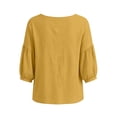 thumbnail image 7 of Miluxas Womens Long Sleeve Blouses Summer Cotton Linen Square Neck Tunic Shirts Button Up Loose Fit Business Casual Blouse Vacation Outfits Yellow, 7 of 7