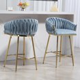 thumbnail image 2 of (Set of 2) 26'' Counter height bar stools kitchen island counter bar stool with hand- wave back, golden chromed base and footrest, Blue, 2 of 12