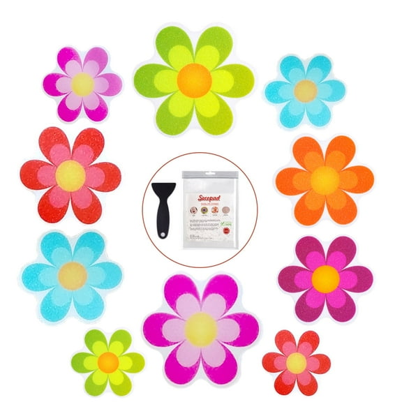 Secopad Bathtub Stickers Non-Slip, 10 PCS Safety Shower Treads Adhesive Bright Flowers Appliques