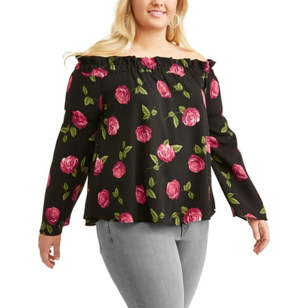 Poof Junior Plus Floral Off the Shoulder Blouse