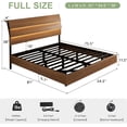 thumbnail image 2 of Feonase Floating Bed Frame Full with Led Lights and Charging Station, Wood Full Size Bed Frame with Storage Headboard, Heavy Duty Metal Slats, No Box Spring Needed, Easy Assembly,Walnut, 2 of 8