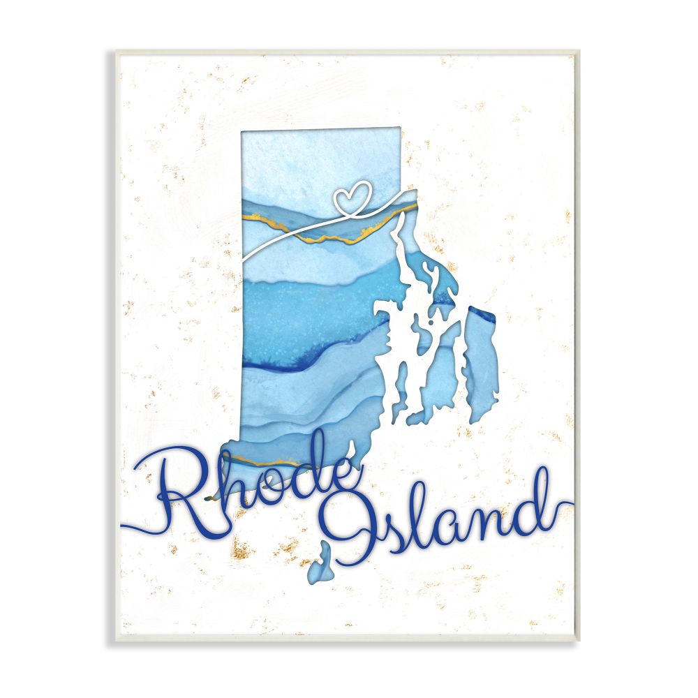 Stupell Industries Rhode Island Agate Blue US State Design Wall Plaque by Ziwei Li