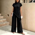 thumbnail image 6 of Womens Two Piece Lounge Sets Women Spring And Summer Solid Color Irregular Tops Wide-Leg Pants Suit Black Xl, 6 of 6