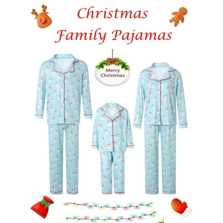 

Licupiee Christmas Family Matching Pajamas Set Long Sleeve Xmas Party Silk Satin Sleepwear Button-Down Loungewear