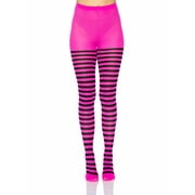 Leg Avenue Women's Nylon Striped Tights, Black/Neon Pink, One Size
