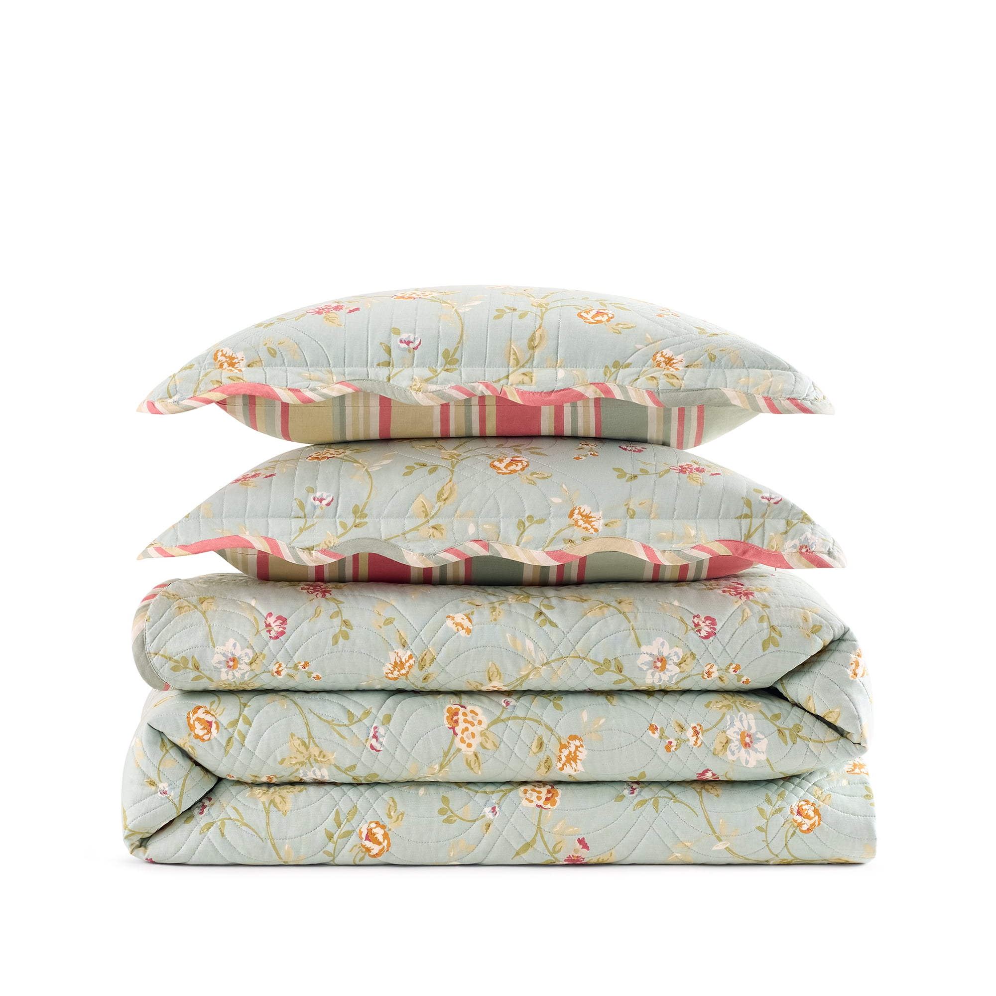 Waverly Garden Glitz 3-Piece Cotton Quilt Set – King - with 2 Shams, Lightweight & Breathable - Vapor