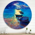 thumbnail image 2 of Designart 'Fishing Boats On The Water With Dark Blue Sky Illustration' Lake House Circle Metal Wall Art 29x29 - Disc of 29, 2 of 5