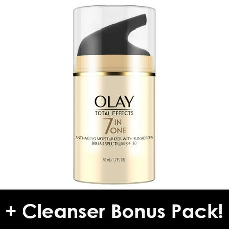 Olay Total Effects 7-in-1 Anti-Aging Daily Face Moisturizer With SPF 30, 1.7 fl oz + Daily Facial Dry Cleansing Cloths, 7 (Best Anti Aging Facial Moisturizer With Spf)