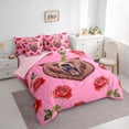 thumbnail image 3 of Feelyou Cartoon Bear Teens Bedding Comforter Set 7pcs, Kawaii Farmhouse Animal Queen Bedding Sets, Romantic Rose Flower Reversible Queen Sheet Sets, Breathable Home Decor, 3 of 8