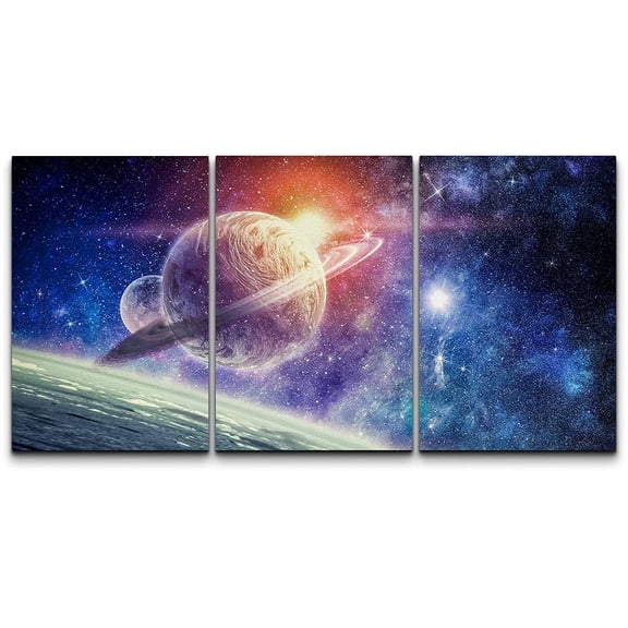 wall26 Canvas Print Wall Art Set Saturn Ring Star Solar Eclipse Astronomy & Space Nature Digital Art Sci-Fi & Fantasy Decorative Landscape for Living Room, Bedroom, Office - 24"x36"x3 Panels
