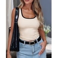 thumbnail image 4 of Womens Summer Square Neck Ribbed Slim Fitted Spaghetti Strap Tank Tops Apricot M, 4 of 9