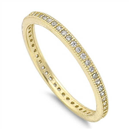 Stackable Cubic Zirconia Band - CHOOSE YOUR COLOR Gold-Tone Eternity White CZ Stackable Ring .925 Sterling Silver Band